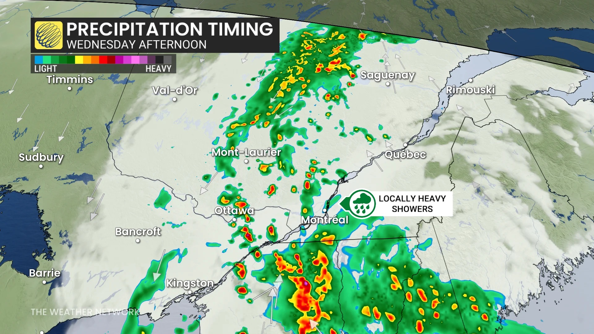 Ontario precipitation timing Wednesday afternoon