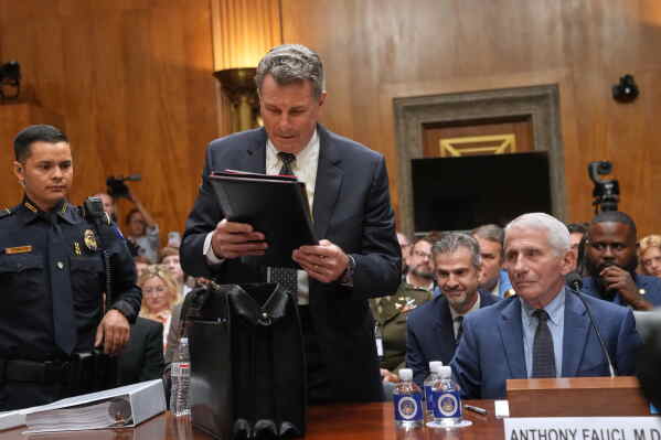 David Schertler, Dr. Anthony Fauci's defense lawyer, speaks, as Fauci appears before the Senate Homeland Security and Governmental Affairs Committee at the Capitol, Wednesday, July 29, 2026, in Washington. (AP Photo/Allison Robbert)