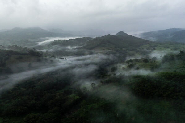 Fog covers the community of El Limon, Panama, the site of the proposed Rio Indio Reservoir, Sunday, July 26, 2026. (AP Photo/Matias Delacroix)