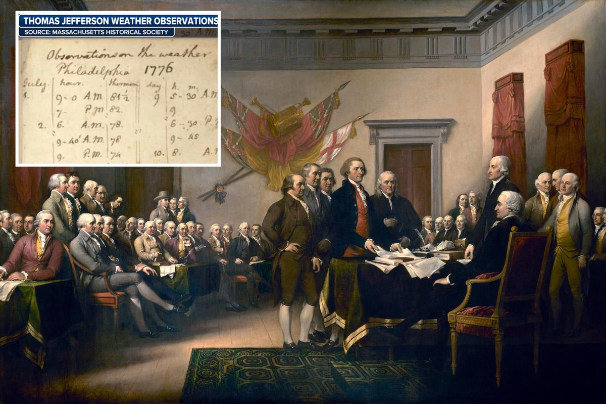 What were temps on 4th of July in Philadelphia during signing of Declaration of Independence?