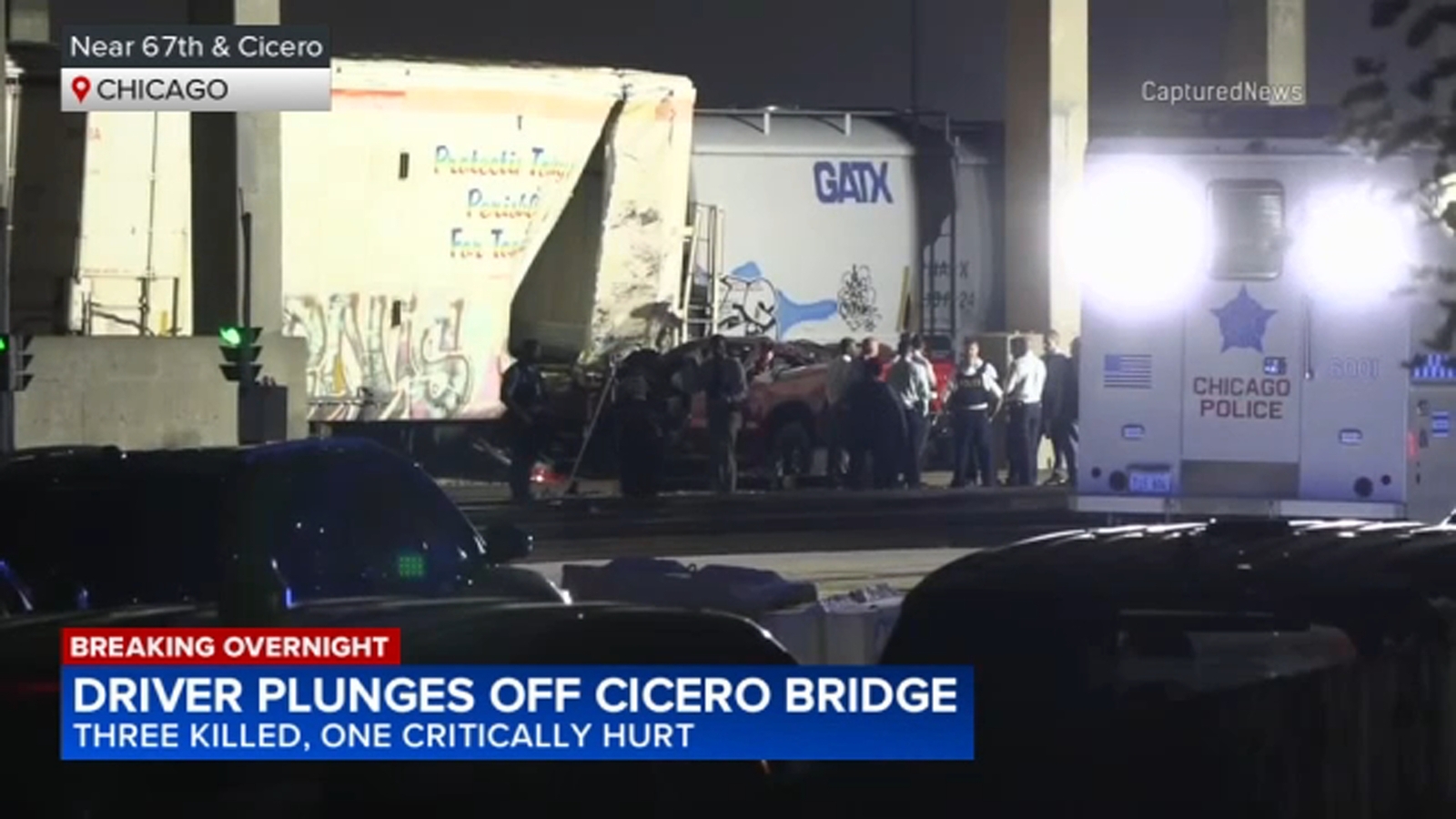 3 dead, 1 hurt after pickup truck flies off Cicero Avenue bridge amid Illinois State Police chase on Chicago's Southwest Side
