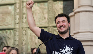 Welcome rally for Columbia University graduate student Mahmoud Khalil, in New York City