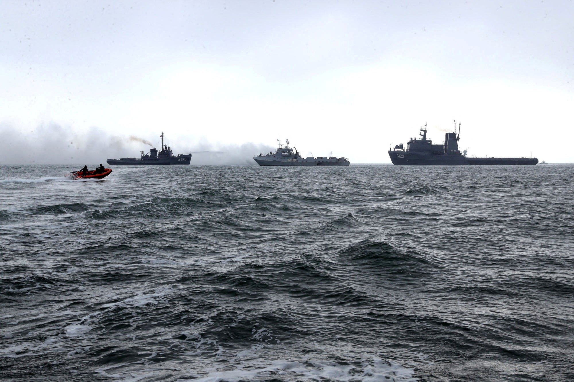 File: Navy ships of Iran and Azerbaijan move during an exercise between Iran and Azerbaijan in the Caspian Sea, Iran, in this picture obtained on 4 November 2024