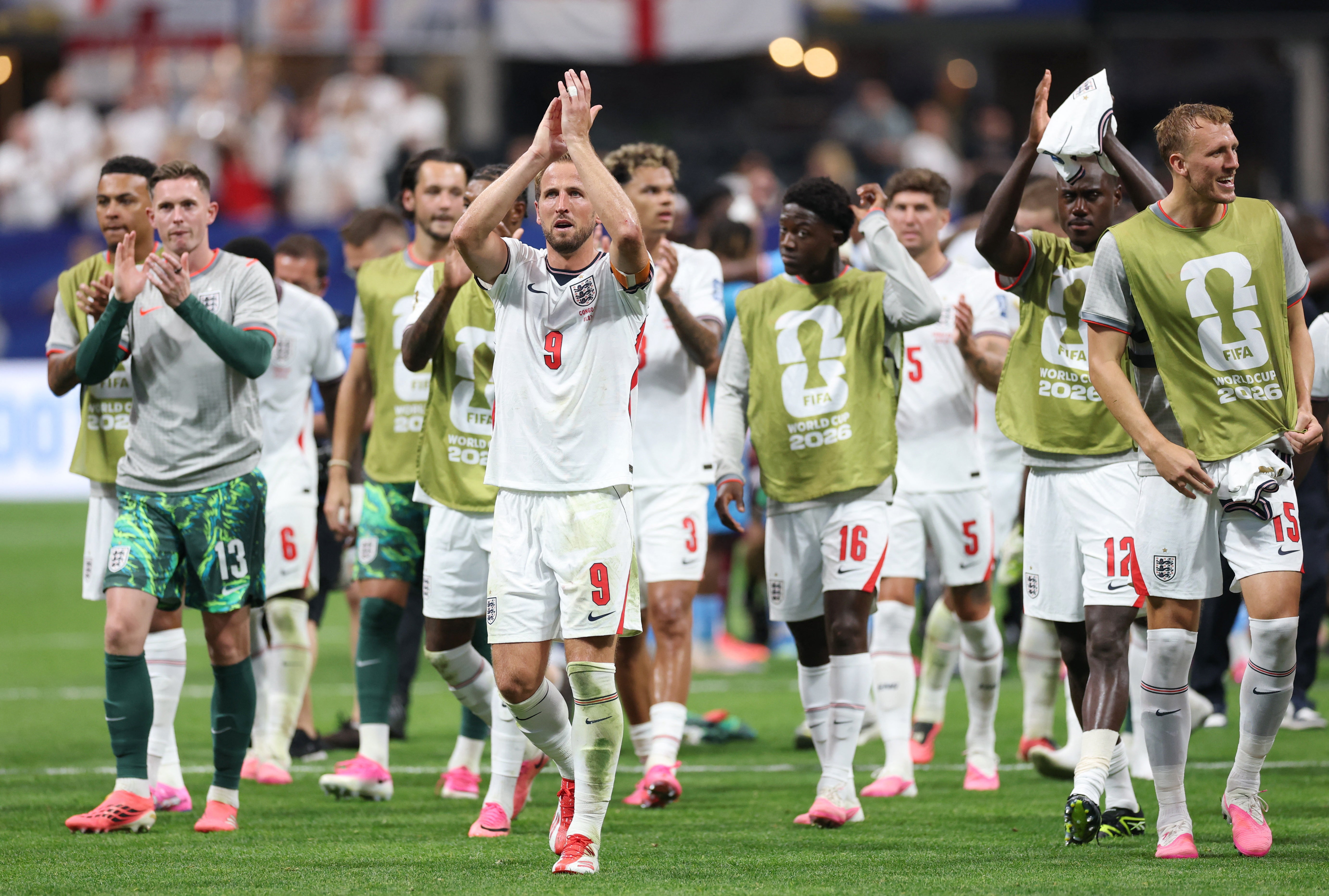 England's Harry Kane applauds fans after the match