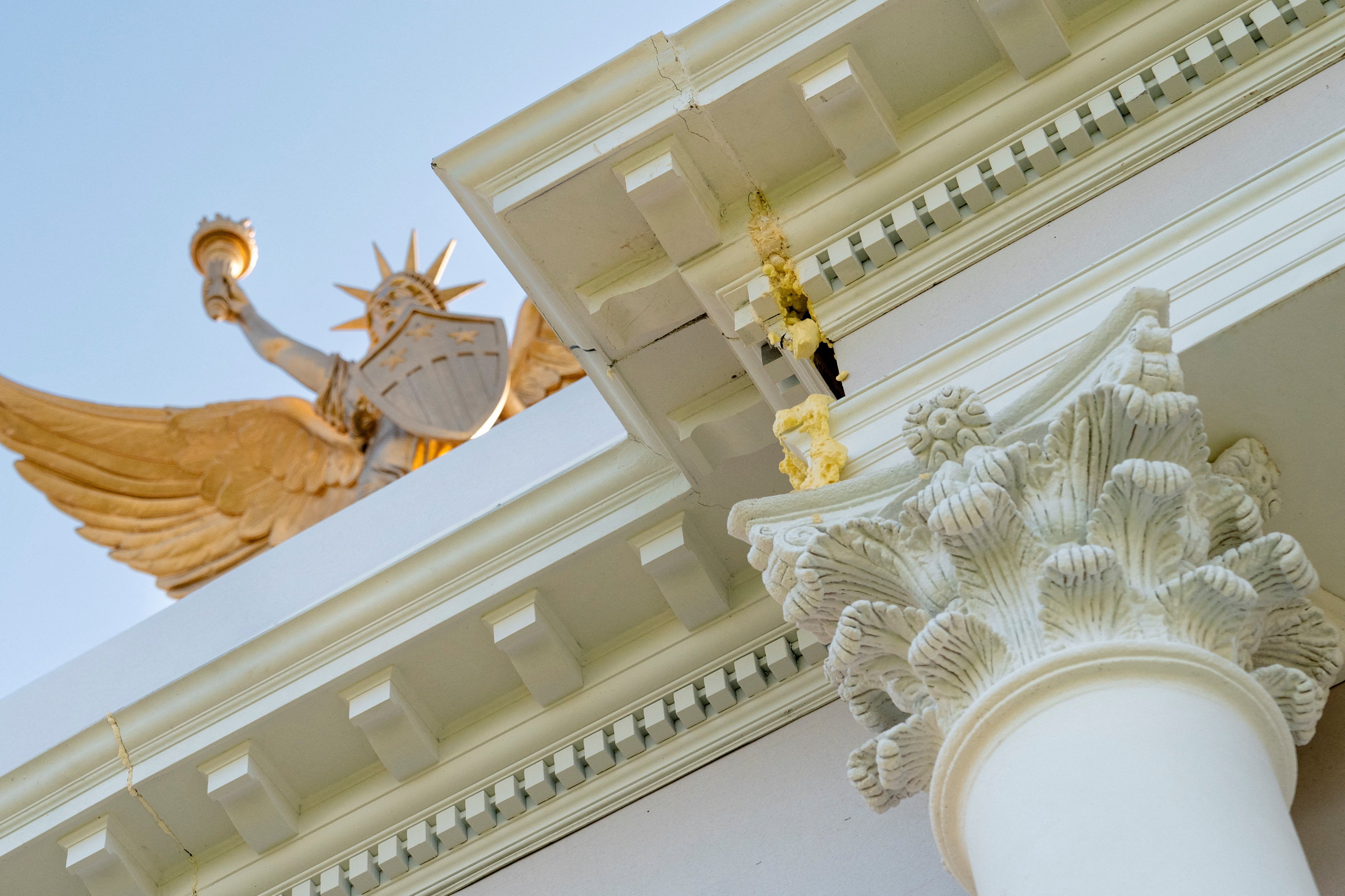 The miniature arch received a facelift in recent days, with additions including Corinthian columns and ornate molding