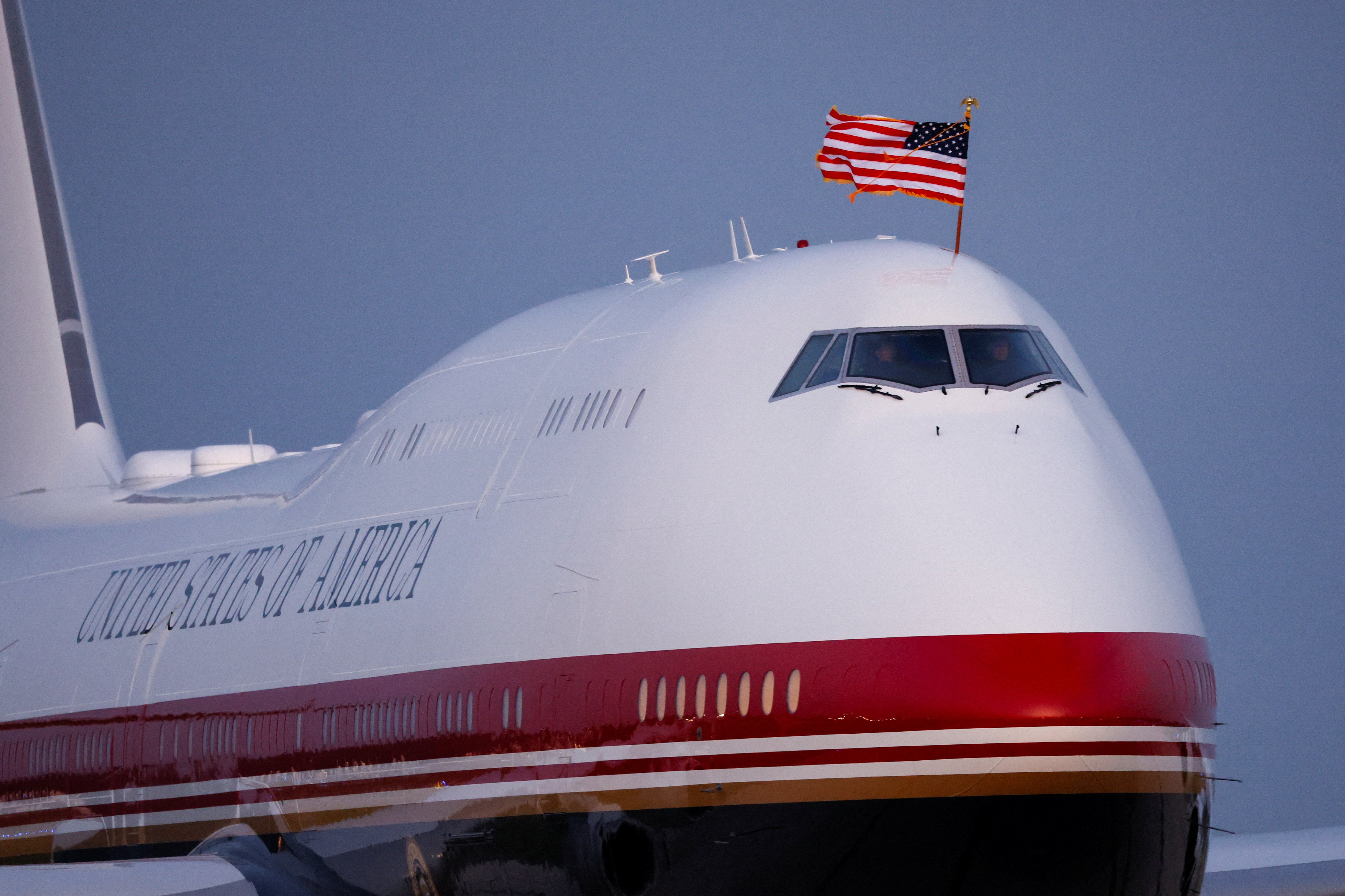 The new Air Force One is red, white and blue on the exterior and has new luxurious interior features such as lie-back seats and plush carpet