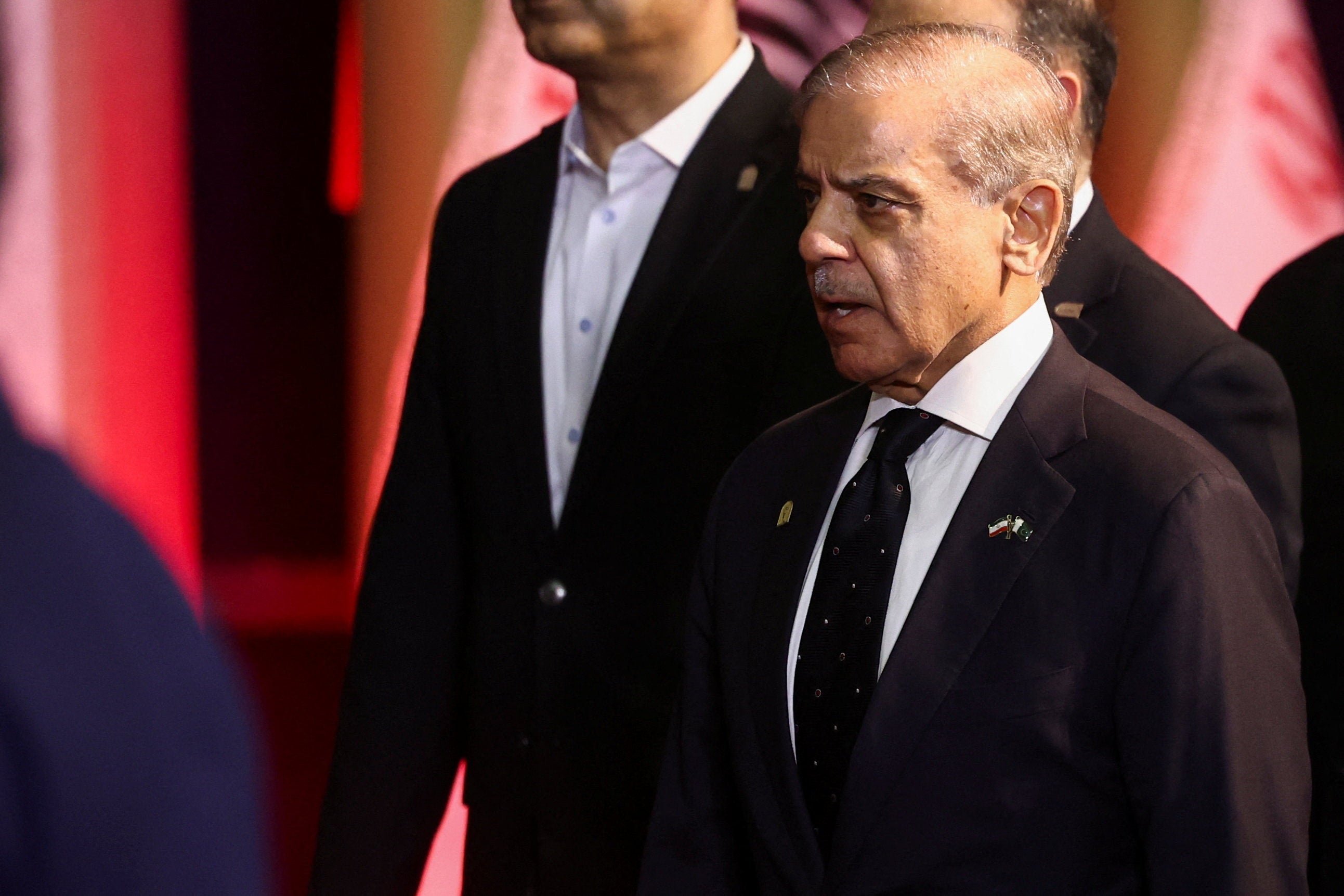 Pakistani Prime Minister Shehbaz Sharif attends the ceremony at the Imam Khomenei Grand Mosalla in Tehran on Friday