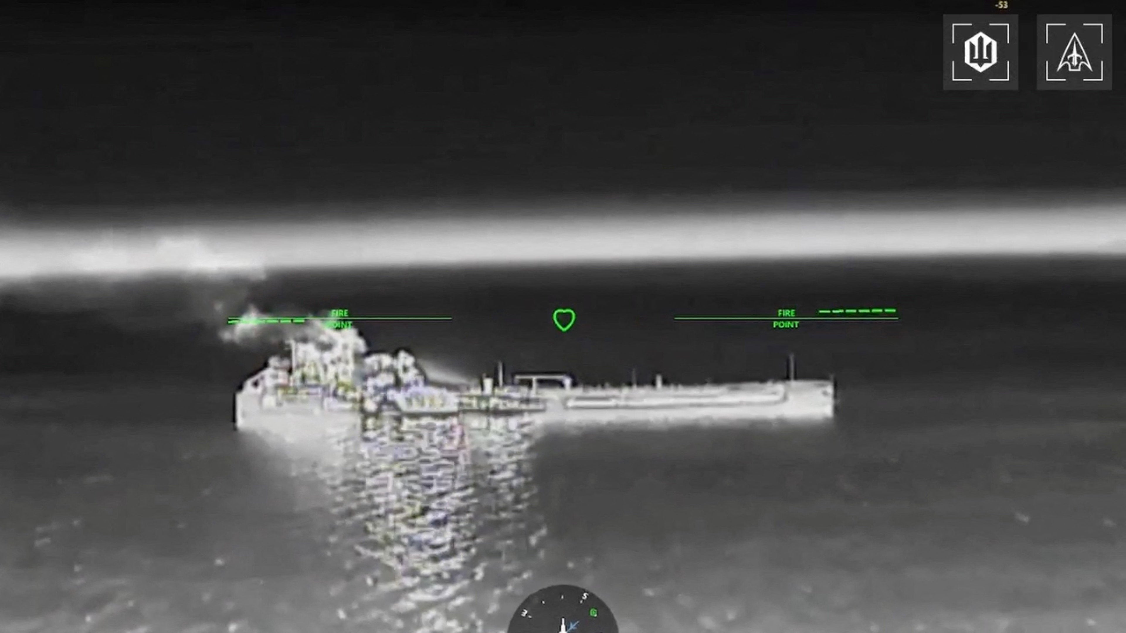 Drone footage shows fire and smoke rising from, what the Rostov region Governor said, was an empty oil tanker, following Ukraine's overnight drone attacks on Russia