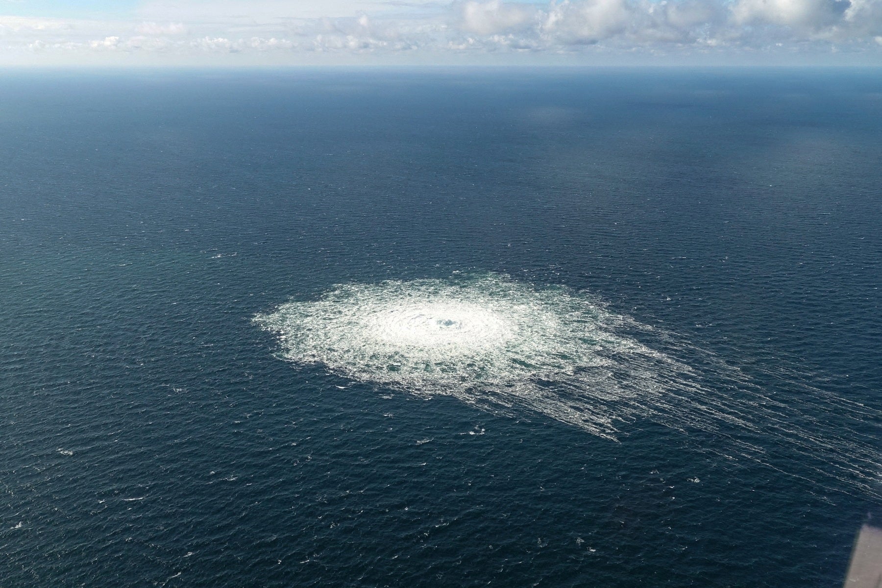 Gas leak at Nord Stream 2 as seen from the Danish F-16 interceptor on Bornholm, Denmark September 27, 2022.