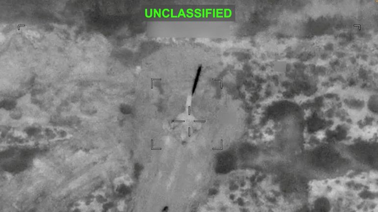 A projectile approaches a target at an unknown location, during what U.S. Central Command (CENTCOM) says are strikes on Iran, in this screen grab taken from a handout video released on July 12, 2026. U.S. Central Command/Handout via REUTERS THIS IMAGE HAS BEEN SUPPLIED BY A THIRD PARTY. MANDATORY CREDIT. OVERLAY AND MASKING AT SOURCE. VERIFICATION: - Reuters was not able to independently verify the location and the date when the video was filmed. - No earlier version of the video found posted online before July 12. REFILE - CORRECTING TIMELINE OF THE STRIKES