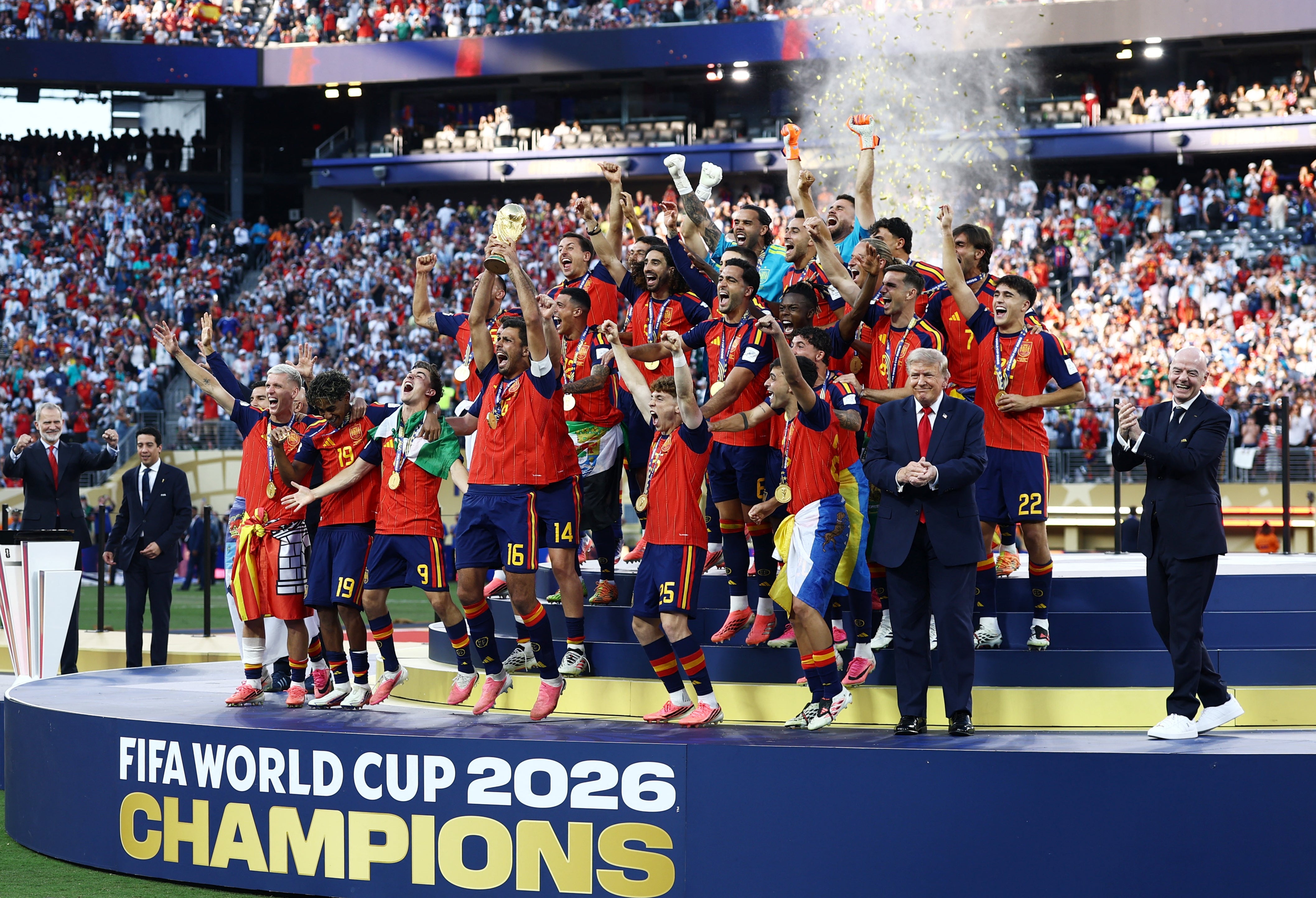 Trump stayed on the stage as Rodri lifted the trophy