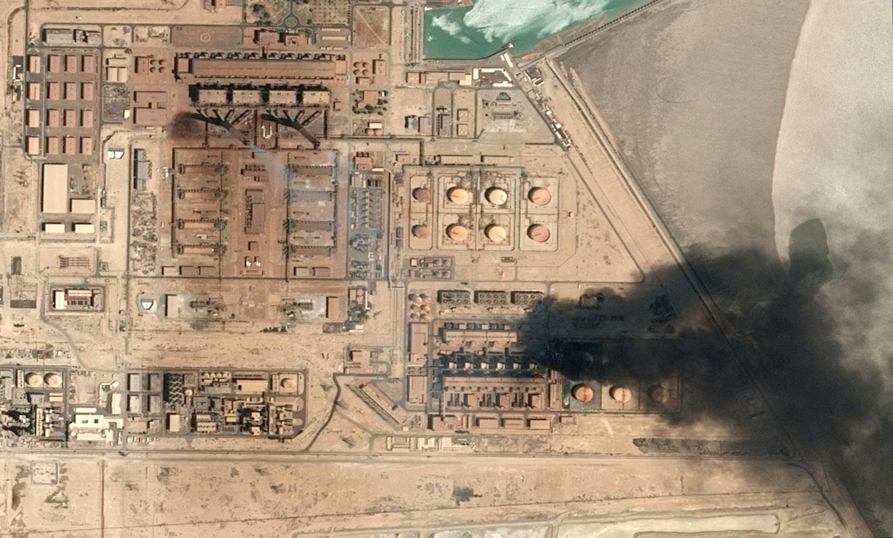 Satellite image shows smoke rising from Subiya Power and Water Desalination Plant