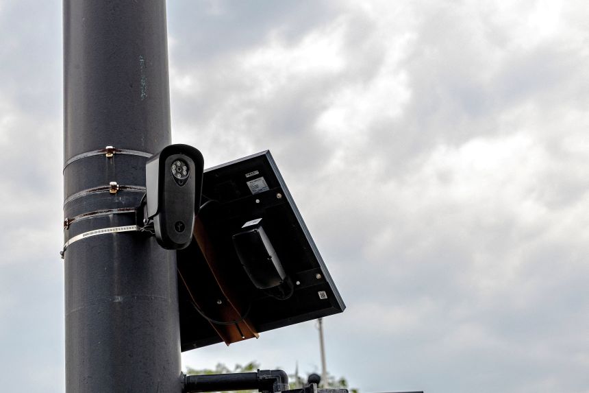 A Flock camera on a light pole in Springfield, Ohio.