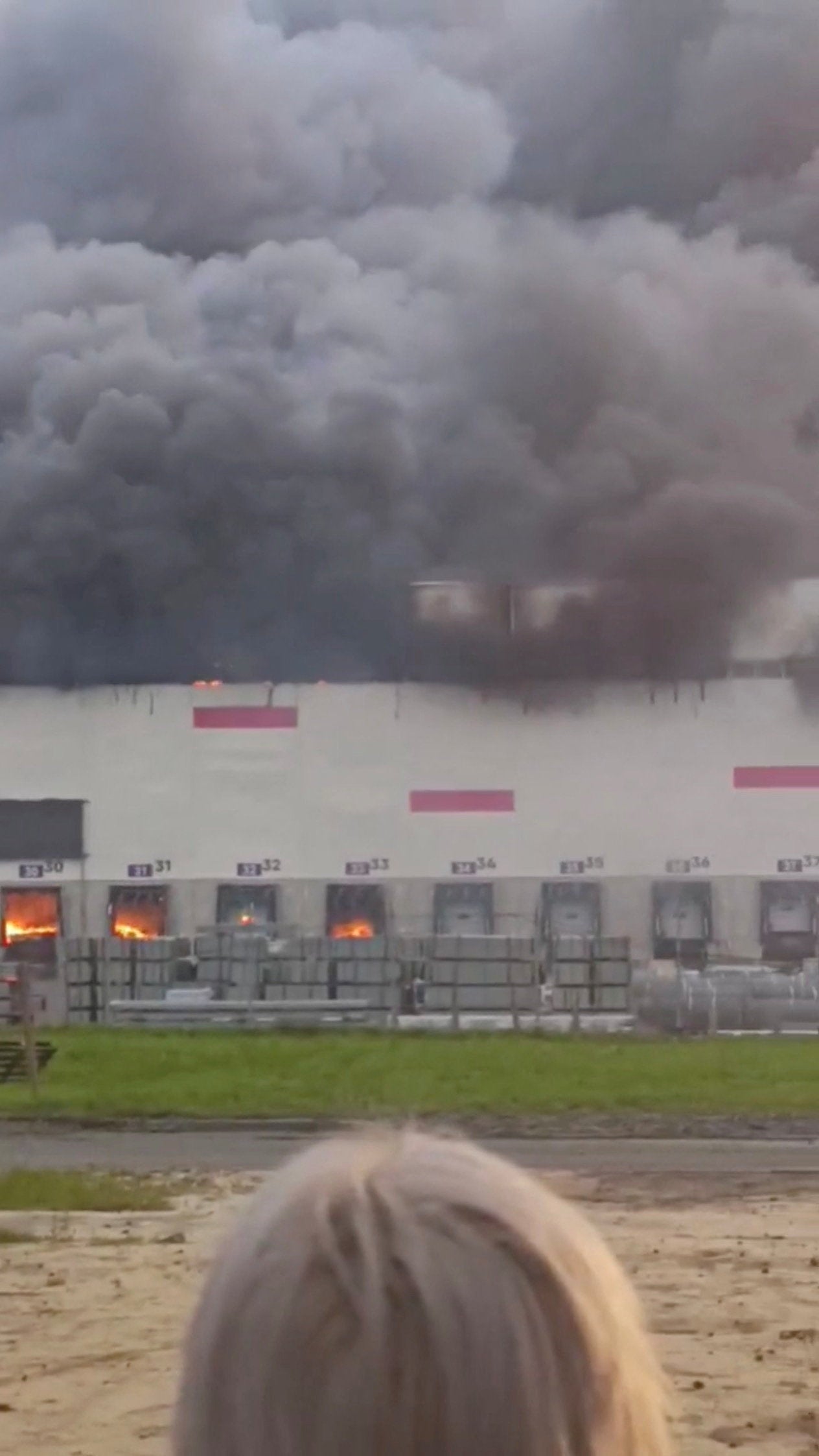 A woman looks on as smoke billows from a Wildberries warehouse after a fire broke out at the facility, in Ryazan region, Russia, 29 July 2026