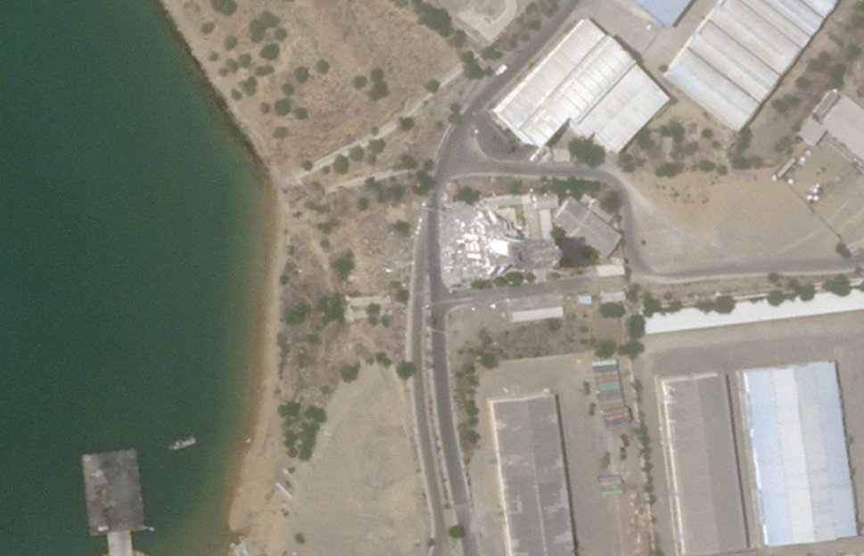 Satellite image showing damage at the control tower in the port of Chabahar.