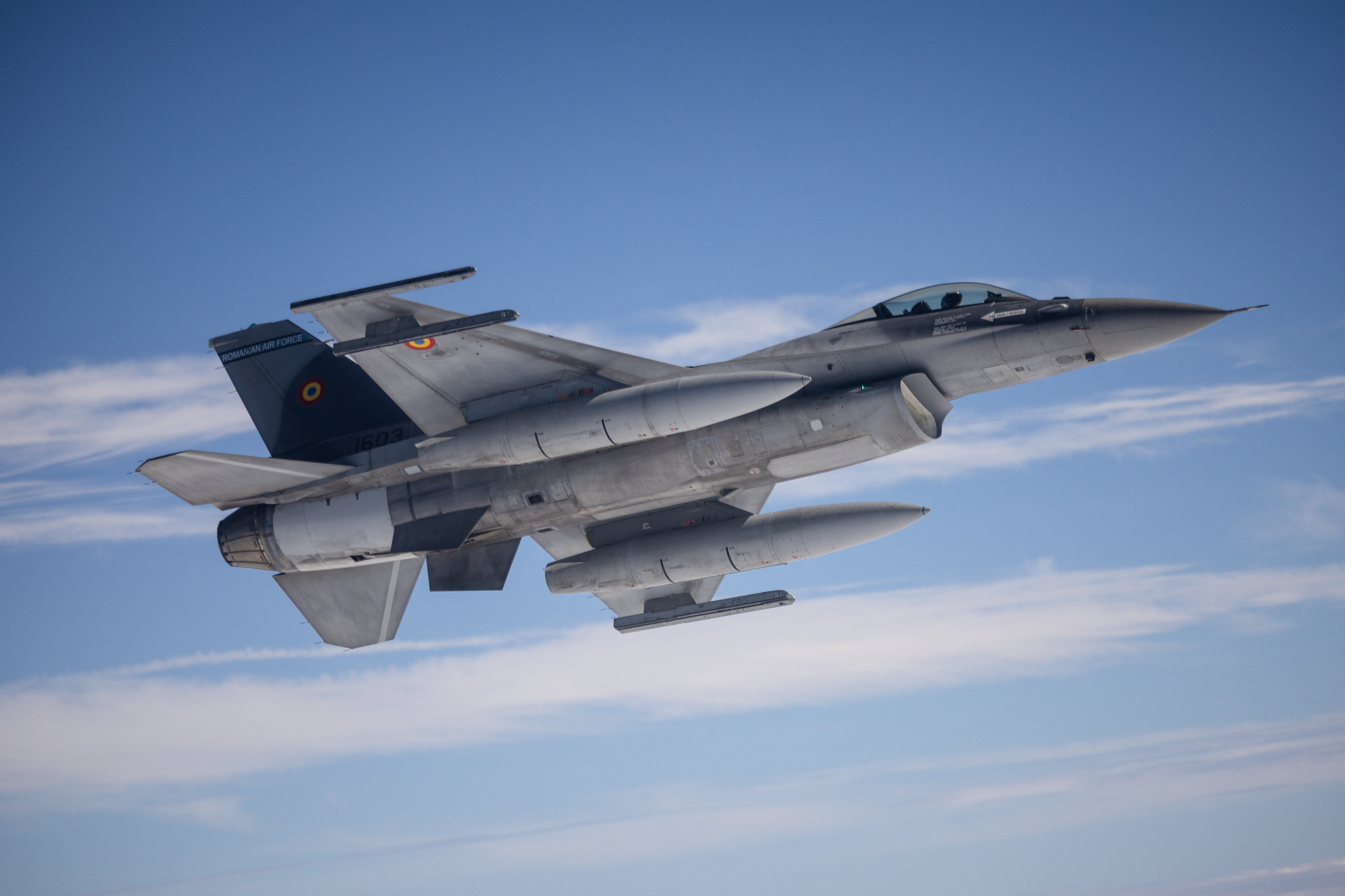 A Romanian air force F-16 jet shot down a drone in Romanian airspace on Friday (file image)