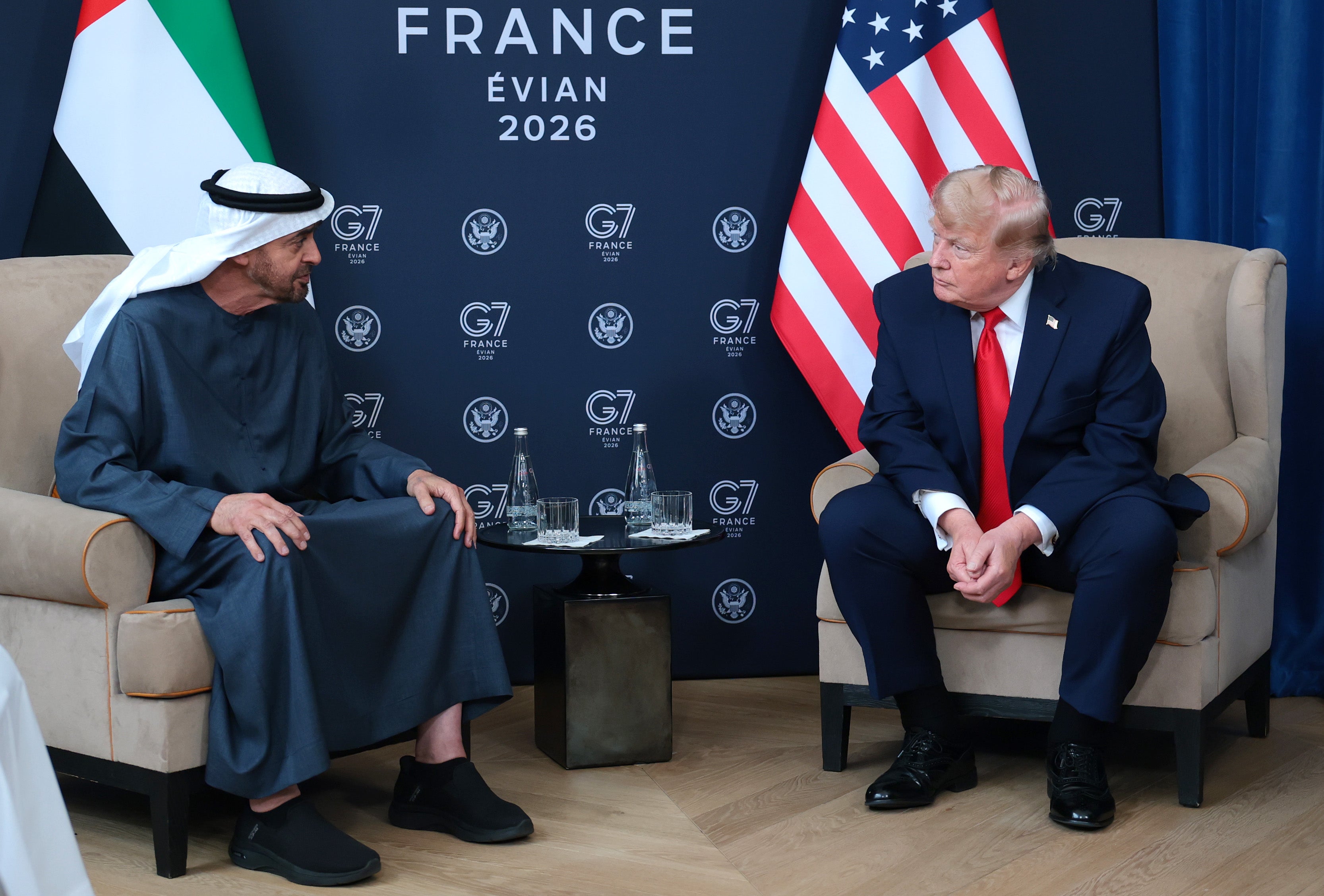 President Donald Trump with the U.A.E. President Sheikh Mohamed bin Zayed Al Nahyan at the G7 in France last month