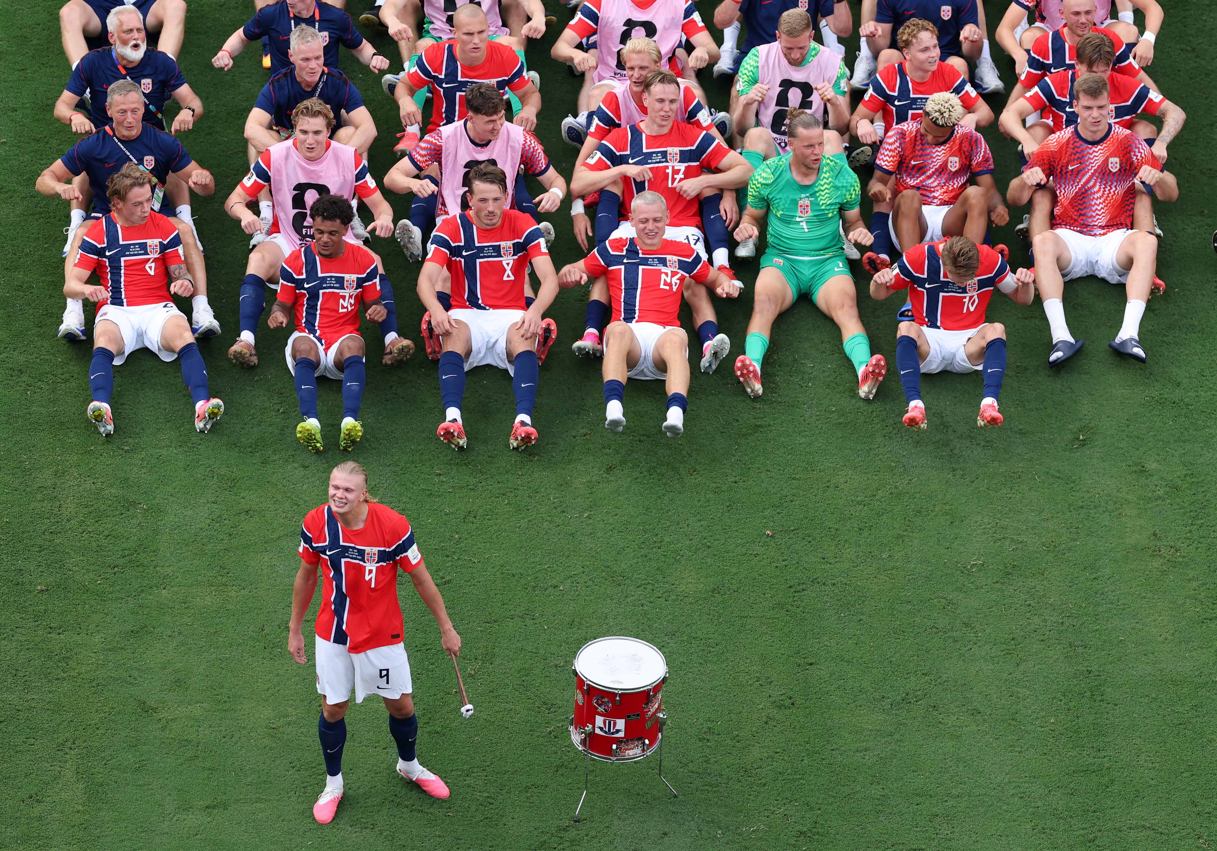 Erling Haaland leads the celebrations after Norway dumped out Brazil