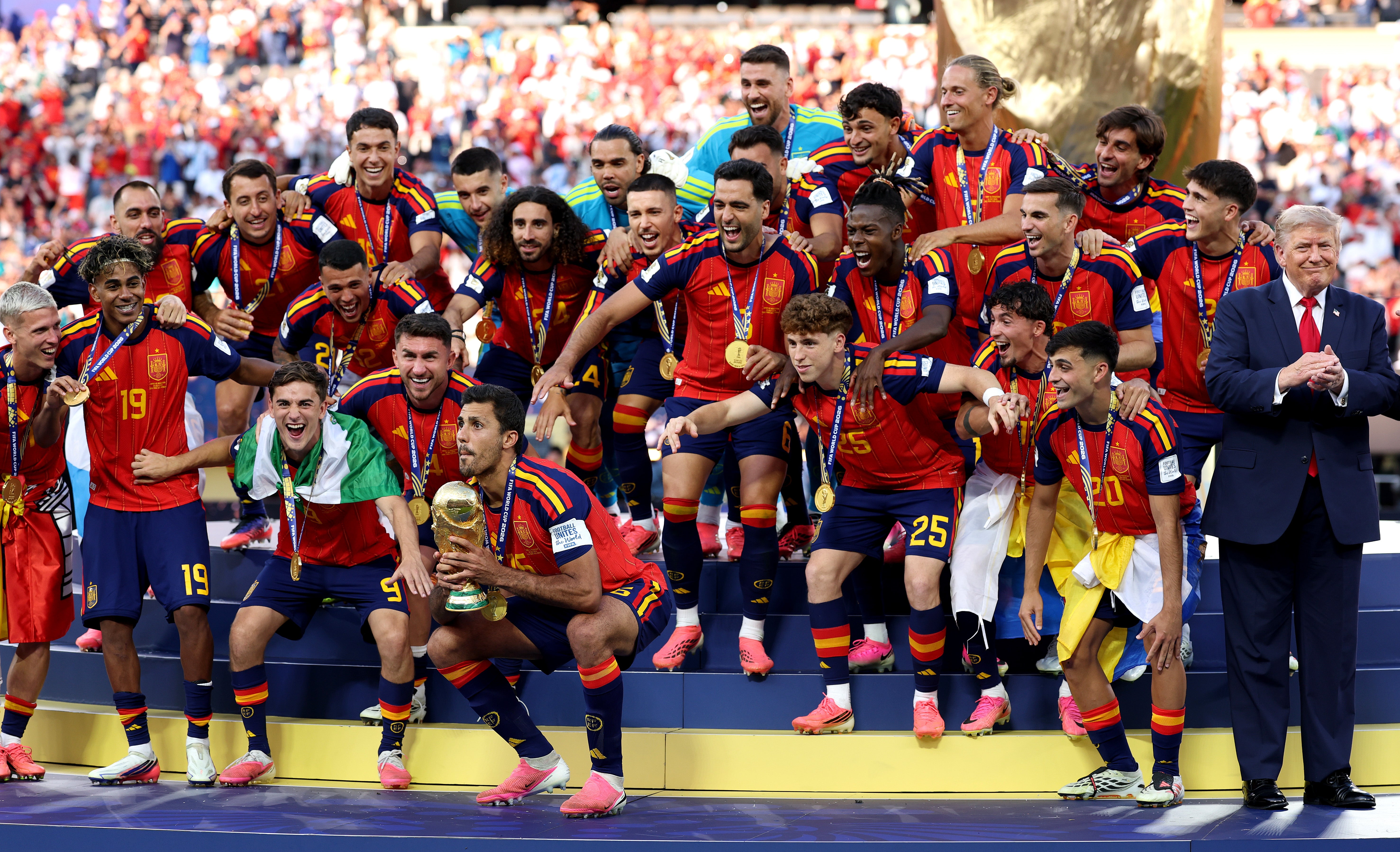 The Daily Show host also mocked the president for refusing to leave the stage after presenting the winner’s trophy to Spain’s team on Sunday