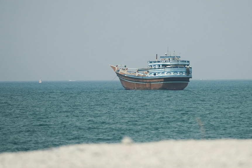 A ship out on the sea.