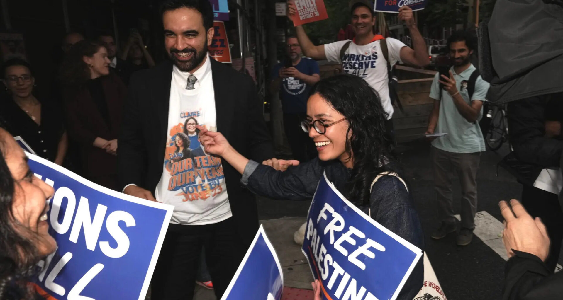 Mayor Zohran Mamdani of New York campaigning with Claire Valdez.