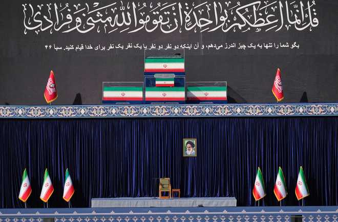 Iranian Supreme Leader Ayatollah Ali Khamenei's coffin The coffins of late Iranian Supreme Leader Ayatollah Ali Khamenei and members of his family are displayed on a platform above an empty chair at the start of the dayslong funeral ceremonies at the Imam Khomeini Mosalla Grand Mosque in Tehran, Iran, Saturday, July 4, 2026.