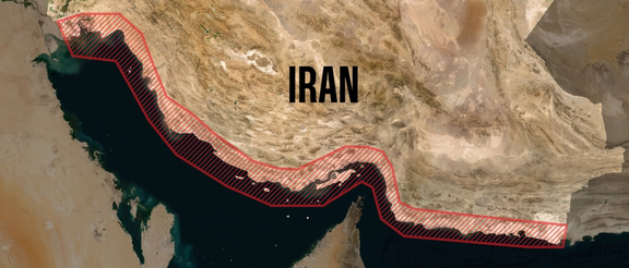 A map released by US Central Command highlights a broad stretch of Iran’s southern coastline along the Persian Gulf and Gulf of Oman, hinting at the general range of ongoing US strikes.