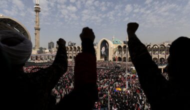 People raise fists at a farewell ceremony for Iran's late Ayatollah Ali Khamenei on July 4, 2026 in Tehran, Iran. Khamenei and members of his family were killed on February 28 during US-Israeli strikes at the beginning of the war, bringing an end to his 36-year rule over Iran. A multi-city state funeral will be held over six days before his body is laid to rest on July 9, in his hometown of Mashhad, Iran.