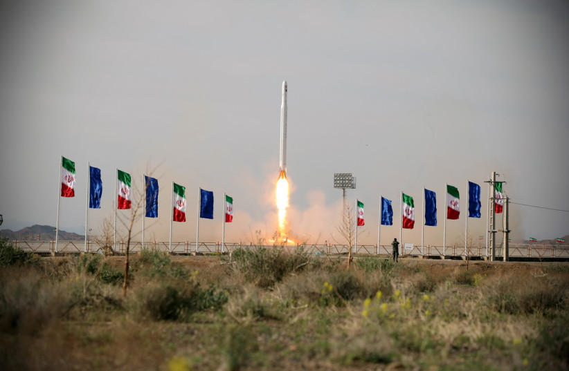 A first military satellite named Noor is launched into orbit by Iran's Revolutionary Guards Corps, in Semnan, Iran April 22, 2020
