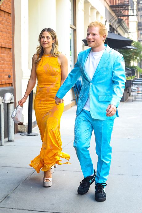 Ed Sheeran and Cherry Seaborn arrive at Fouquet’s New York in vibrant looks