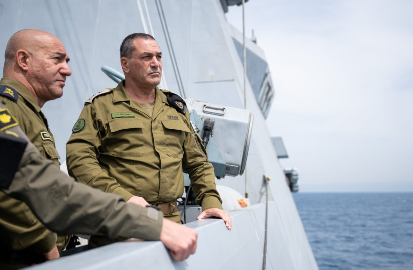 IDF Chief of Staff Eyal Zamir seen aboard an Israeli Navy warship, March 26, 2025