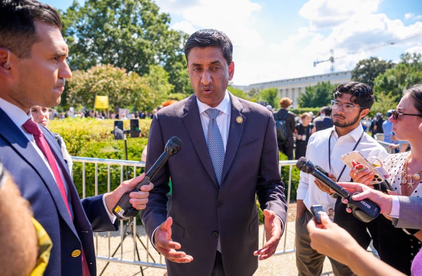 Rep. Ro Khanna speaks to reporters following a news conference with alleged victims of disgraced financier and sex trafficker Jeffrey Epstein outside the US Capitol on September 3, 2025 in Washington