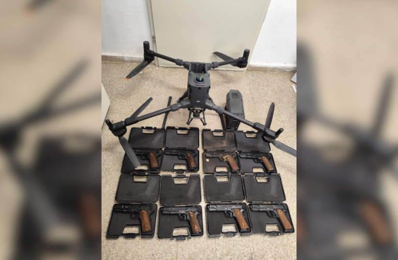 The IDF shot down a drone smuggling eight handguns into Israel over a western border, November 2, 2025.