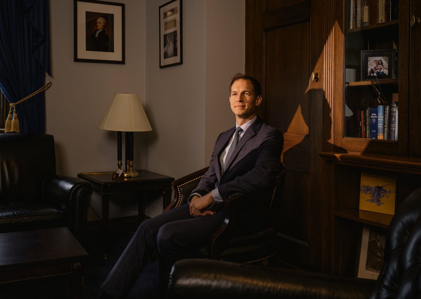 Representative Jake Auchincloss photographed at his office in Washington on April 29.