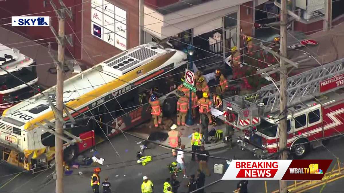 Dozens injured after bus crashes into Pikesville building