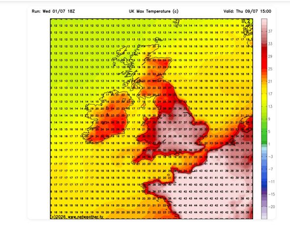 Weather map shows scorching temperatures coming to the UK next Thursday
