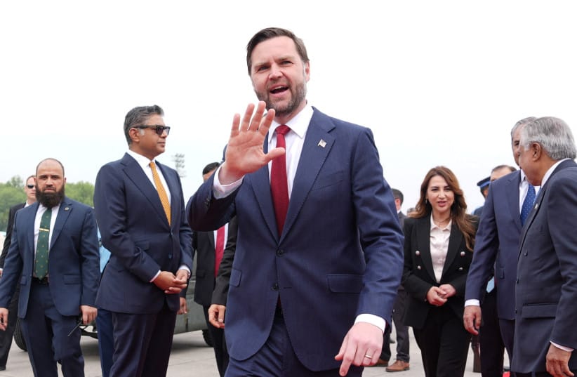 US Vice President JD Vance waves after arriving for talks with Iranian officials in Islamabad, Pakistan, Saturday, April 11, 2026.