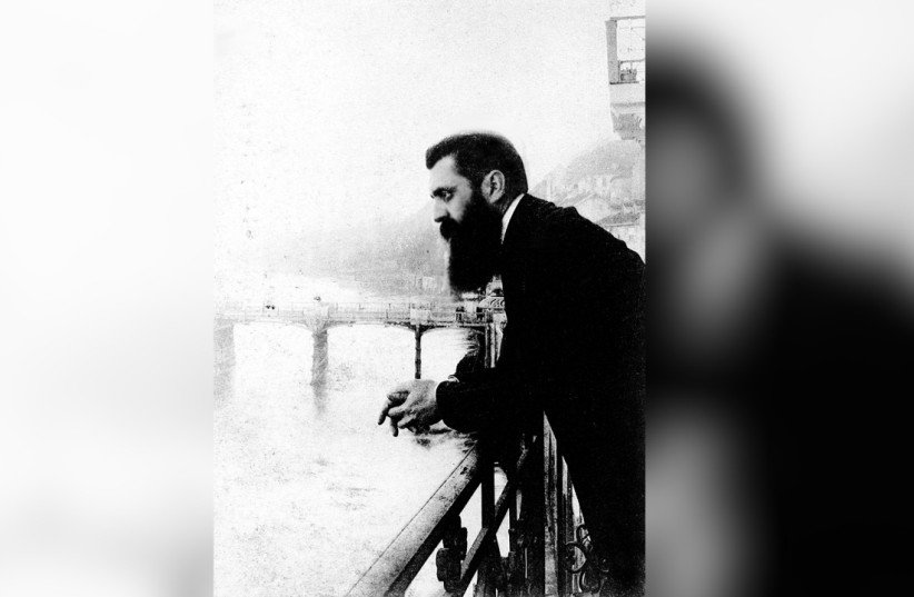 THEODOR HERZL leaning over the balcony of the Hotel Les Trois Rois.