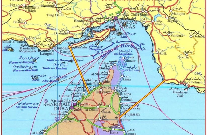 Map of Strait of Hormuz published by the Islamic Revolutionary Guard Corps' (IRGC) Navy of the area controlled by the Iranian Armed Forces, May 4, 2026.