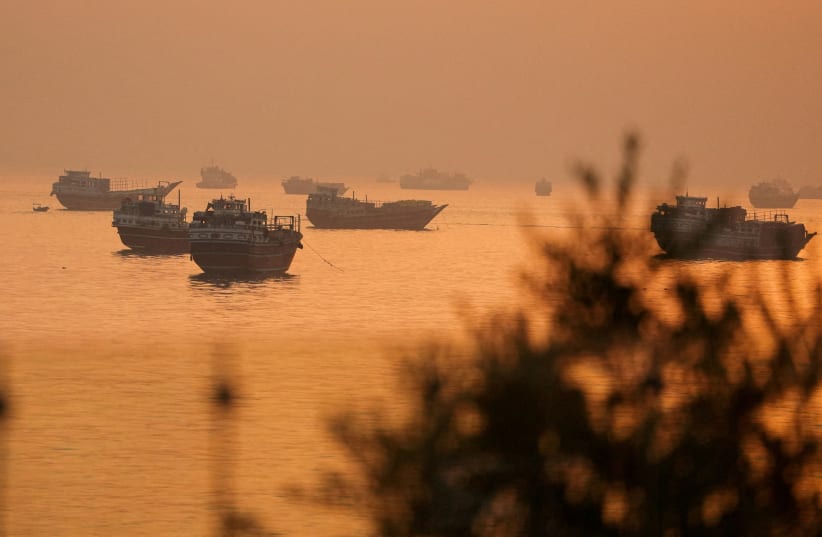 Vessels at the Strait of Hormuz, as seen from Musandam, Oman, June 16, 2026.