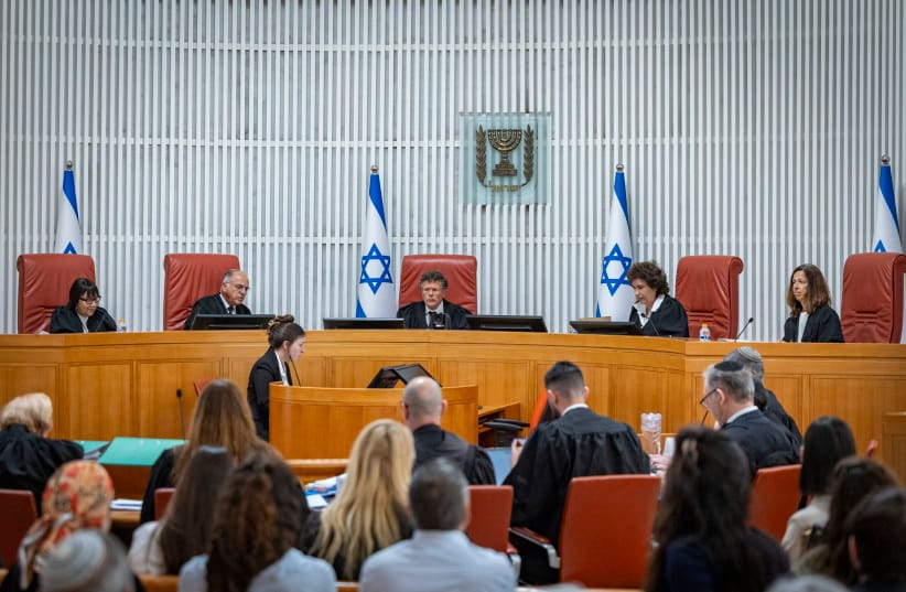 Supreme Court President Isaac Amit and Supreme Court justices arrive for a hearing at the Supreme Court in Jerusalem on petitions seeking to overturn the election of attorney Michael Rabello as State Comptroller, June 28, 2026.