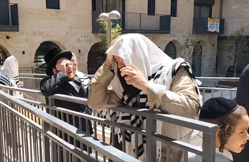 Ultra-Orthodox protesters outside of the Basimta cafe on Saturday, July 4, 2026.