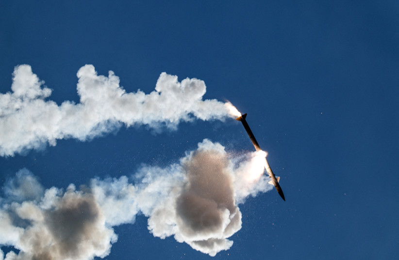 A faulty interceptor missile launched by Israel’s Iron Dome anti-missile system disintegrates above southern Lebanon, shortly after being launched by Israel, as seen from the israeli side of the Israel-Lebanon border, in northern Israel, June 1, 2026.