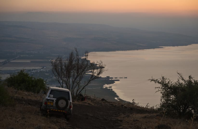 Sunrise on Solstice day, the year's longest day in the northern Hemisphere, due to Earth's Axial Tilt as seen from Mount Arbel and Tiberias, Sea of Galilee, northern Israel, June 21, 2026.