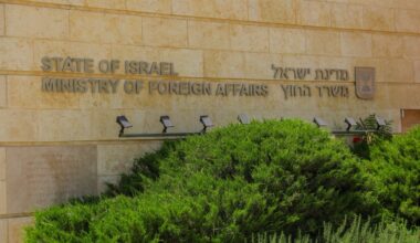 The entrance sign to the Israeli Ministry of Foreign Affairs, October 24, 2023, Jerusalem, Israel.