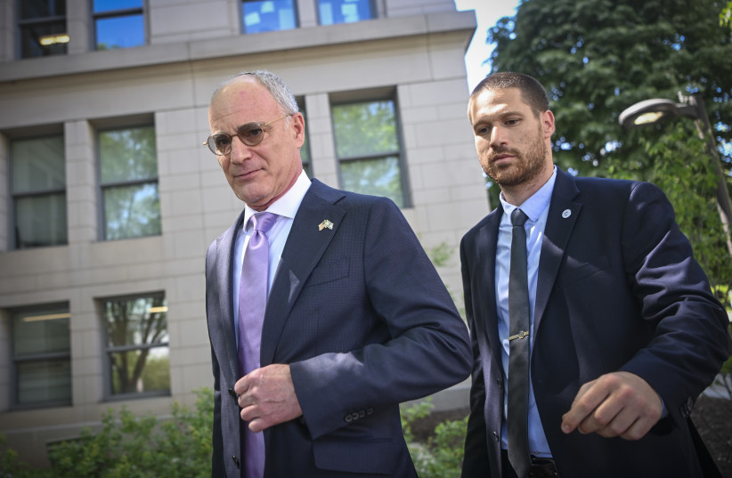 Israeli Ambassador to the United States Yechiel Leiter speaks to the media outside the U.S. State Department in Washington, DC, after a meeting with U.S. Secretary of State Marco Rubio and Lebanese Ambassador to the U.S. Nada Hamadeh, April 14, 2026.