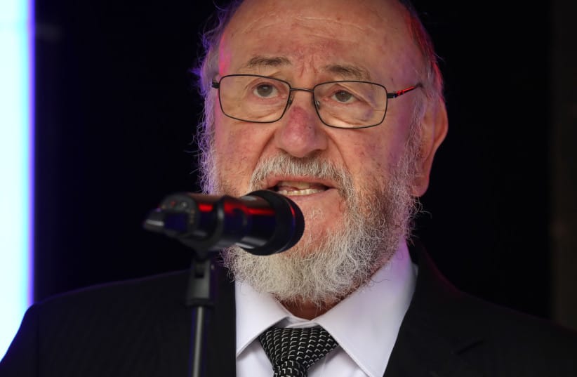 Chief Rabbi Ephraim Mirvis speaks during the 'Britain Stands With British Jews' rally at Downing Street on May 10, 2026 in London, England; illustrative
