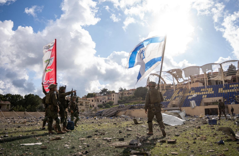 IDF soldiers in the Bint Jbail stadium, southern Lebanon, July 15, 2026.