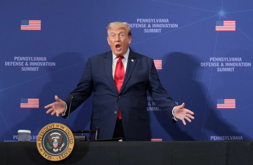 US President Donald Trump speaks at the Pennsylvania Defense and Innovation Summit at the United States Army War College in Carlisle, Pennsylvania, US, July 15, 2026. 