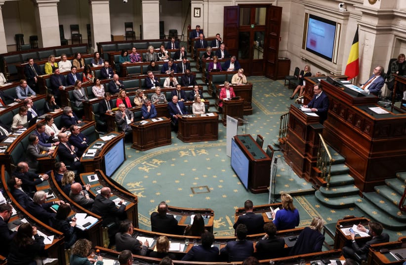 Belgian Prime Minister Bart De Wever speaks at the Belgian Parliament in Brussels, Belgium.